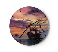 Orologio da Parete in Vetro 30x30cm Asia barca cutter Moderno Silenzioso
