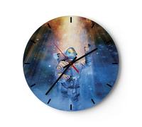Orologio da Parete in Vetro 30x30cm Astronauta Luce Cosmo Moderno Silenzioso