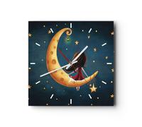 Orologio da Parete in Vetro 30x30cm Bambini ragazza luna Moderno Silenzioso