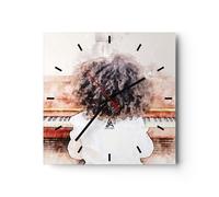 Orologio da Parete in Vetro 30x30cm Bambino pianoforte acquerello Silenzioso