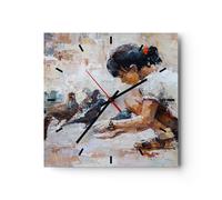 Orologio da Parete in Vetro 30x30cm bambino uccello karma Moderno Silenzioso