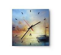 Orologio da Parete in Vetro 30x30cm Barca a vela Ovest Il Sole Silenzioso