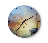 Orologio da Parete in Vetro 30x30cm Barca a vela Ovest Il Sole Silenzioso