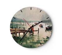 Orologio da Parete in Vetro 30x30cm barca riva ponte Moderno Silenzioso