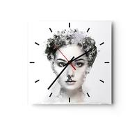 Orologio da Parete in Vetro 30x30cm Bella donna viso Moderno Silenzioso