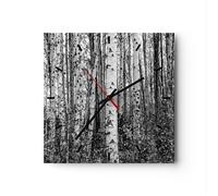 Orologio da Parete in Vetro 30x30cm Betulle foresta monocromatico Silenzioso