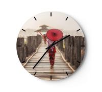 Orologio da Parete in Vetro 30x30cm Birmania ombrellone ponte Moderno Silenzioso