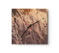 Orologio da Parete in Vetro 30x30cm Boho Spighe Di Grano Campo Silenzioso