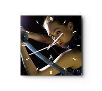 Orologio da Parete in Vetro 30x30cm Bravo femmina metallo spada Silenzioso