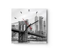 Orologio da Parete in Vetro 30x30cm Bridge Brooklyn in bianco e nero Silenzioso