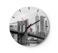 Orologio da Parete in Vetro 30x30cm Bridge Brooklyn in bianco e nero Silenzioso
