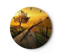 Orologio da Parete in Vetro 30x30cm campo strada albero Moderno Silenzioso