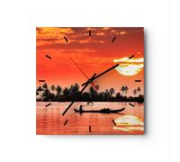 Orologio da Parete in Vetro 30x30cm Canale barca cultura tramonto Silenzioso