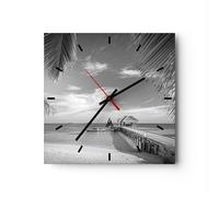 Orologio da Parete in Vetro 30x30cm Celeste Spiaggia Monocromatico Silenzioso