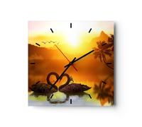 Orologio da Parete in Vetro 30x30cm cigno acqua coppia Moderno Silenzioso