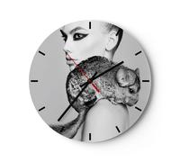 Orologio da Parete in Vetro 30x30cm Cincillà donna ritratto Moderno Silenzioso