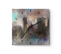 Orologio da Parete in Vetro 30x30cm città astrazione Moderno Silenzioso