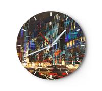 Orologio da Parete in Vetro 30x30cm città notte strada Moderno Silenzioso