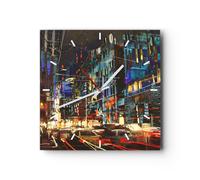 Orologio da Parete in Vetro 30x30cm città notte strada Moderno Silenzioso