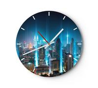 Orologio da Parete in Vetro 30x30cm città notte strada Moderno Silenzioso