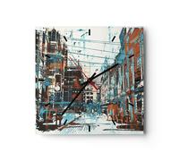 Orologio da Parete in Vetro 30x30cm città strada casa Moderno Silenzioso