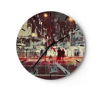 Orologio da Parete in Vetro 30x30cm città strada notte Moderno Silenzioso