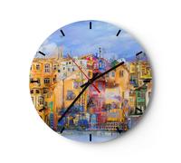 Orologio da Parete in Vetro 30x30cm città vecchia casa popolare Silenzioso