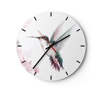 Orologio da Parete in Vetro 30x30cm Colibrì acquerello luce Moderno Silenzioso