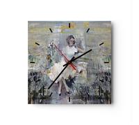 Orologio da Parete in Vetro 30x30cm Contemporaneo Pittura Donna Silenzioso
