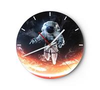 Orologio da Parete in Vetro 30x30cm cosmonauta spazio Moderno Silenzioso