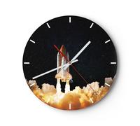 Orologio da Parete in Vetro 30x30cm Decollo razzo cosmo Moderno Silenzioso