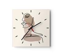 Orologio da Parete in Vetro 30x30cm Disegno Linea singola Donna Silenzioso