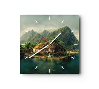 Orologio da Parete in Vetro 30x30cm Esotismo Paesaggio Isola Moderno Silenzioso