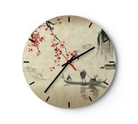 Orologio da Parete in Vetro 30x30cm Fiore Ciliegie Giappone Moderno Silenzioso