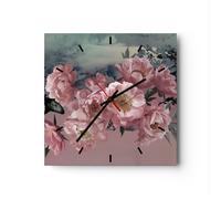 Orologio da Parete in Vetro 30x30cm Fiori farfalle nuvole Moderno Silenzioso