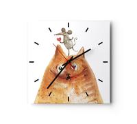 Orologio da Parete in Vetro 30x30cm Gatto topo bambini Moderno Silenzioso