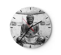Orologio da Parete in Vetro 30x30cm Giapponese Buddha Statua Moderno Silenzioso