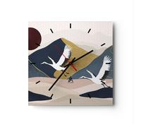 Orologio da Parete in Vetro 30x30cm Gru montagne sole Moderno Silenzioso