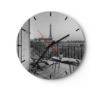 Orologio da Parete in Vetro 30x30cm In bianco e nero Parigi balcone Silenzioso