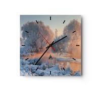 Orologio da Parete in Vetro 30x30cm inverno neve fiume Moderno Silenzioso