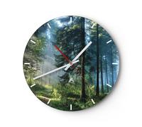 Orologio da Parete in Vetro 30x30cm La foresta l'alba il sole Moderno Silenzioso