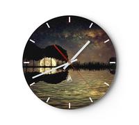 Orologio da Parete in Vetro 30x30cm lago notte acqua Moderno Silenzioso