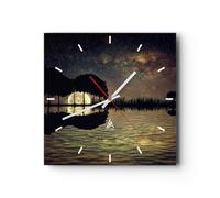 Orologio da Parete in Vetro 30x30cm lago notte acqua Moderno Silenzioso