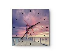 Orologio da Parete in Vetro 30x30cm Lanterna Mare Costa Moderno Silenzioso