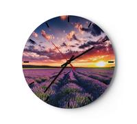Orologio da Parete in Vetro 30x30cm lavanda montagne campo Moderno Silenzioso