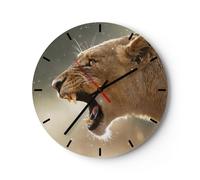 Orologio da Parete in Vetro 30x30cm Leone Leonessa Zanne Moderno Silenzioso