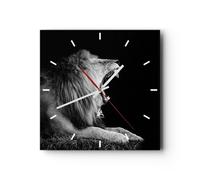 Orologio da Parete in Vetro 30x30cm Leone sbadiglio in bianco e nero Silenzioso
