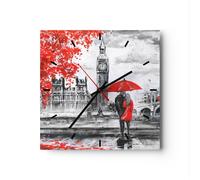 Orologio da Parete in Vetro Londra l'architettura il Big Ben 30x30cm Piccolo Moderno Orologio da Muro Per Casa Cucina Soggiorno Silenzioso Wall Clock Decorazione Orologio da Appendere - C3AC30x30-3153