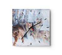 Orologio da Parete in Vetro 30x30cm lupo animale foresta Moderno Silenzioso
