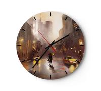 Orologio da Parete in Vetro 30x30cm Manhattan coppia strada Moderno Silenzioso